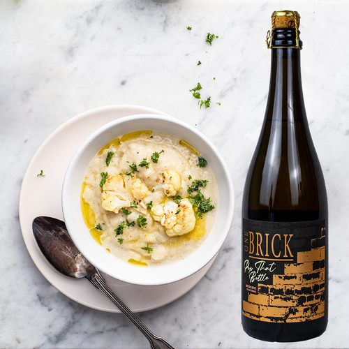 roasted cauliflower soup and pop that bottle moscato